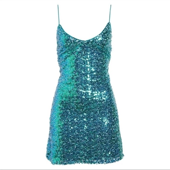LULUS Force of Fashion Blue Backless Sequin Mini Dress mermaid NWOT size S (A-7) - Picture 6 of 15